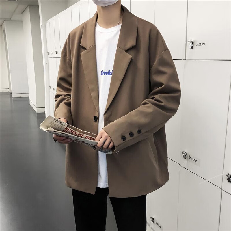 蒂默奇休闲西装外套韩国百搭复古宽松坠感痞帅气小西服套装男士上衣