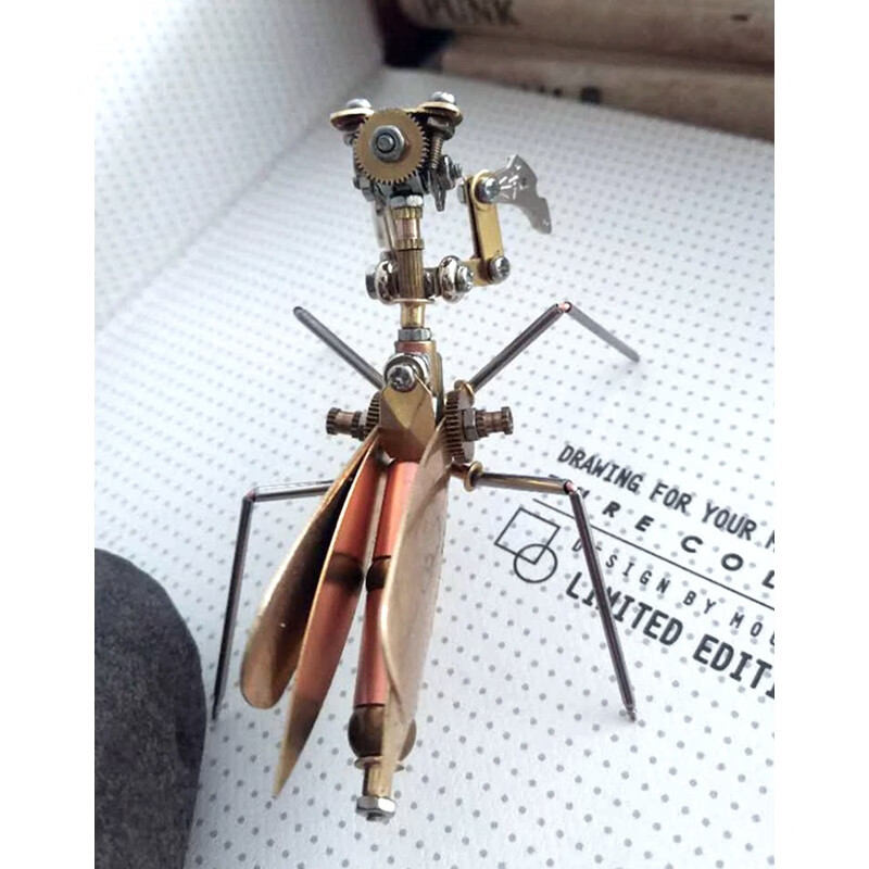 明画 机械昆虫全金属小螳螂动物模型创意手工工艺品客厅摆件