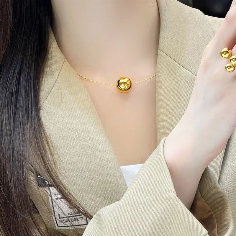 小腰金 黄金项圈颈圈大人999足金锁骨链女ins时尚新款心宽宽吊坠球球