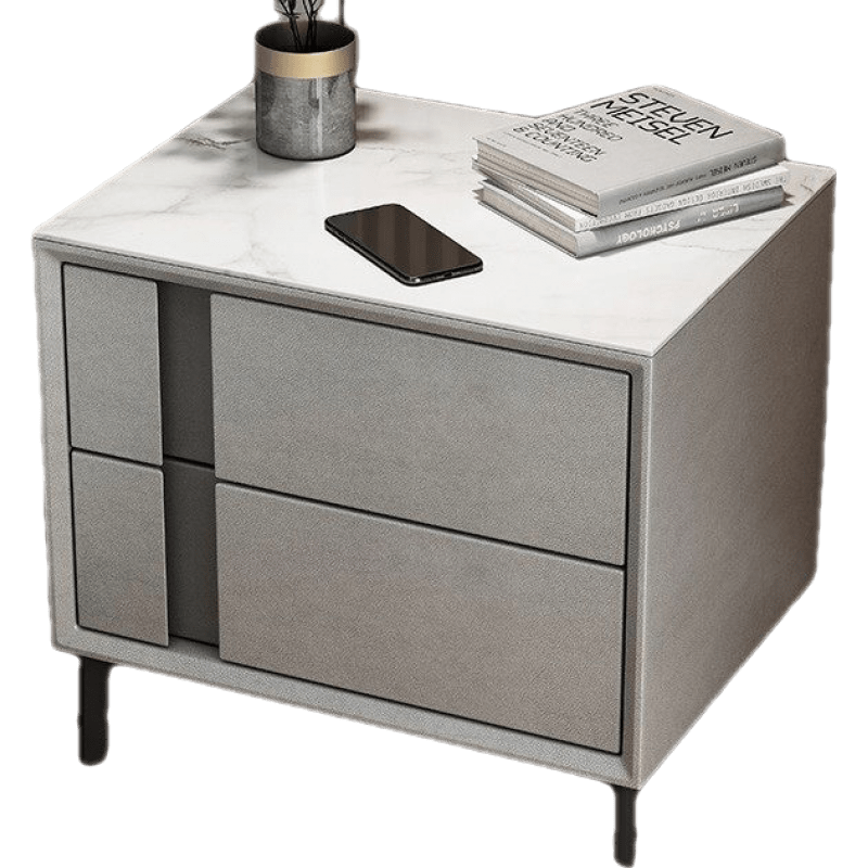 宜造 床头柜简约现代卧室轻奢极简小型岩板皮质床边柜子新款皮质床头收纳柜 【升级岩板台面+纤皮质+整装发货】浅灰色50CM 整装