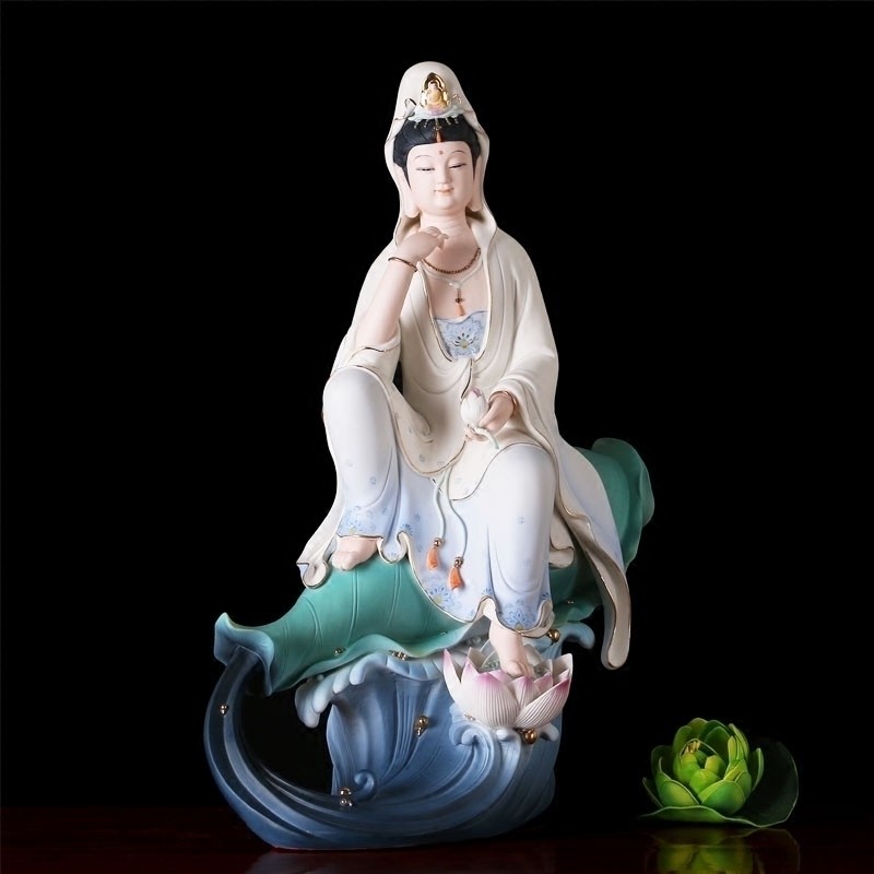 圆通德化瓷观音像净瓶自在观音佛像供奉家用办公室工艺观世音菩萨摆件