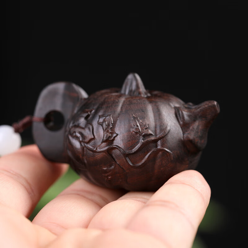 乌木雕茶壶挂件文玩手把件男士小把玩实木随身紫光檀木把把壶黑檀