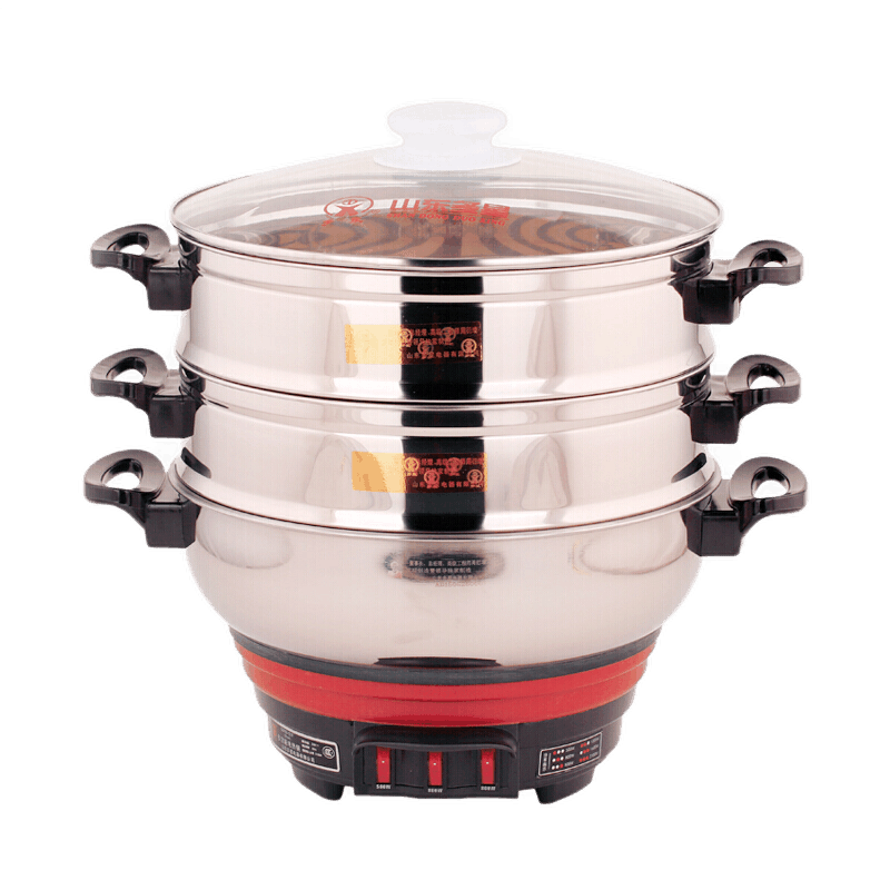 多朗 多星锅304多功能电热锅家用炒锅蒸锅送父母养生锅 28cm锅(带2蒸