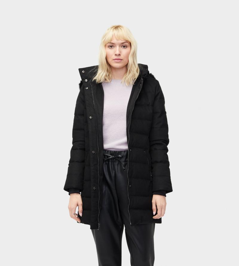 ugg羽绒服女款中长款拉链连帽毛领外套1095880 black l