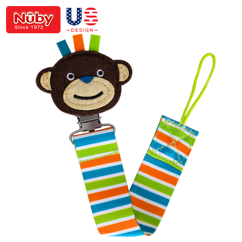 努比（Nuby）婴儿安抚奶嘴防掉链 牙胶连防丢绳挂绳绣花款牙胶链(猴子) 美国品牌 5870