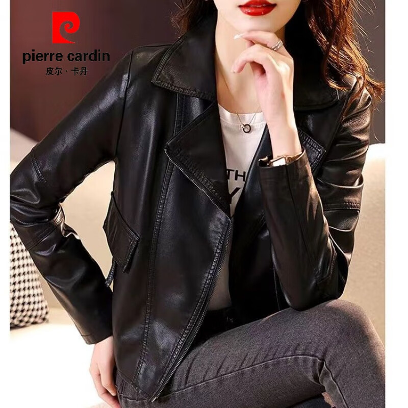皮尔卡丹（pierre cardin）真皮皮衣机车服短款2023新款气质年轻绵羊皮修身显瘦女士皮外套 黑色 【高品质】 XL 建议115-130斤怎么样,好用不?