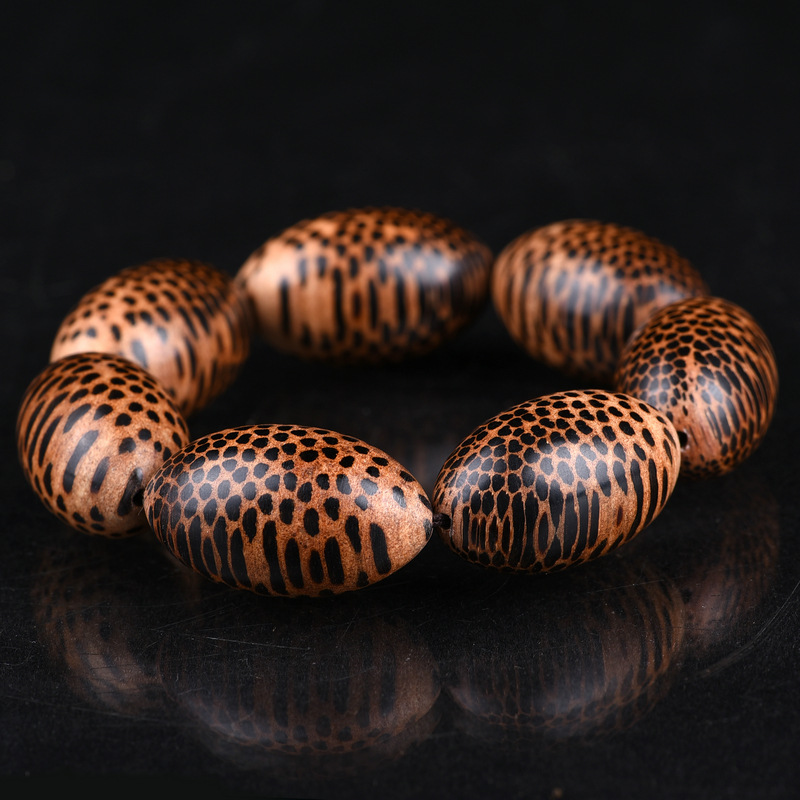 南美蛇鳞木霸气橄榄珠佛珠手串 精品蛇纹木珠手链 时尚男女情侣款 35