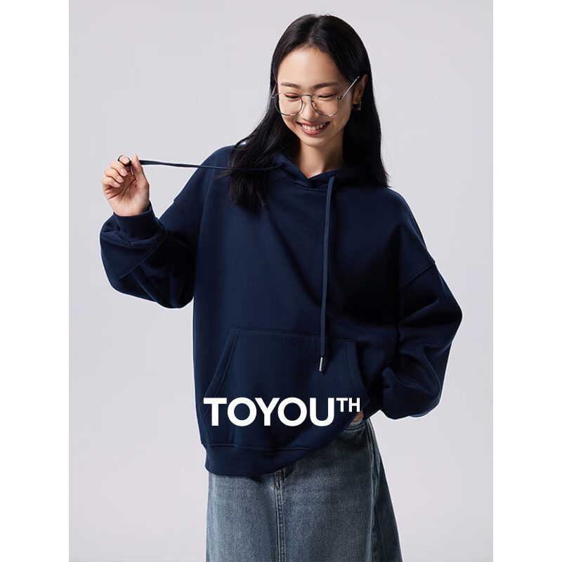 初语澳粒绒连帽卫衣女2024秋季新款宽松慵懒风减龄百搭运动外套情侣 藏青色 M