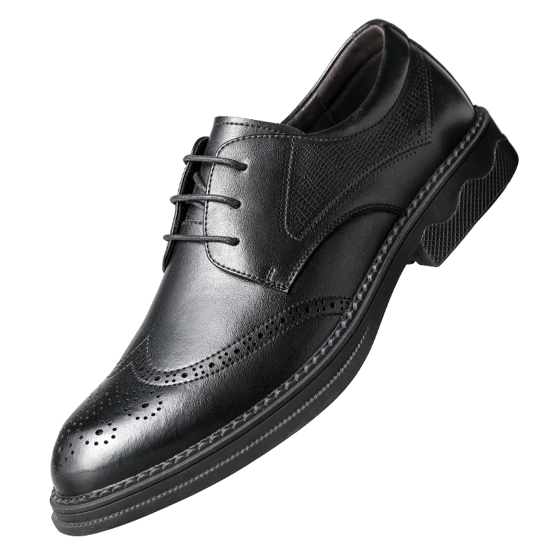 卡帝樂(lè )鱷魚(yú)（CARTELO）英倫布洛克休閑皮鞋男夏季潮流男士商務(wù)鞋軟牛皮婚鞋9622 黑色43