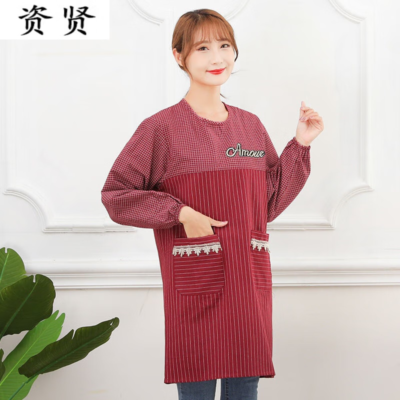 炒菜围裙女布厨房做饭工作围裙长袖反穿罩衣防油污新款网红 字母款式