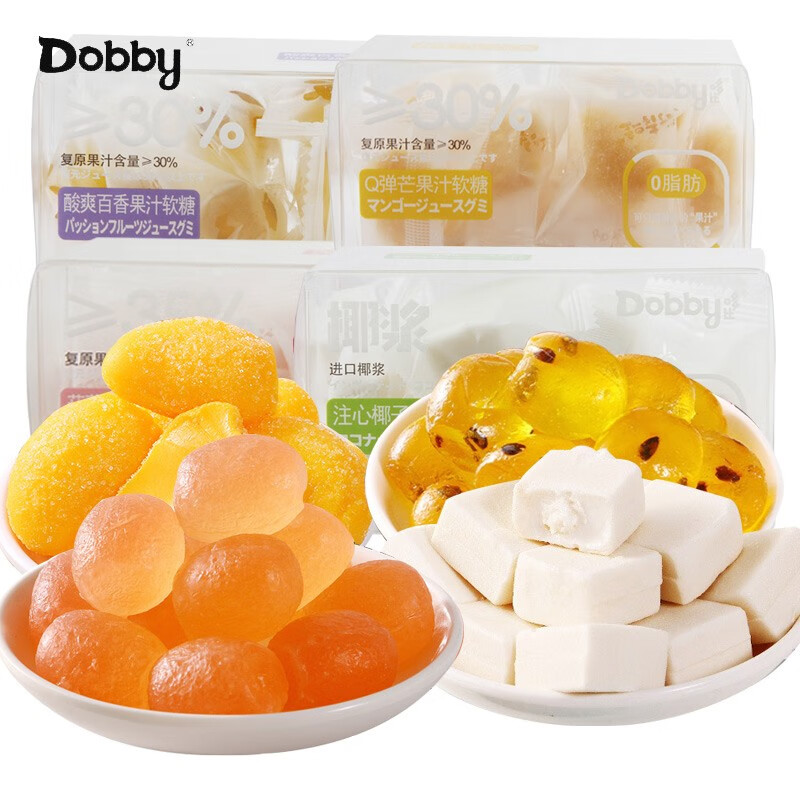 台湾进口Dobby哆比 水果汁爆浆软糖网红小吃零食混合喜糖果橡皮糖 蒟蒻白桃果汁103g