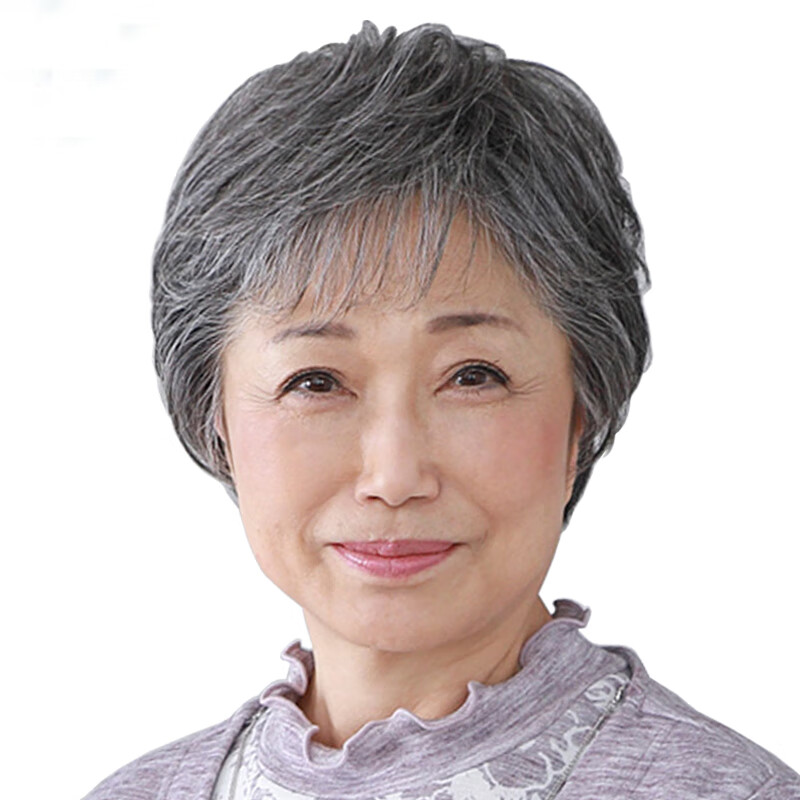 丝茂中老年花白假发短发女直发慈祥妈妈全真发白发老年人奶奶款60岁80