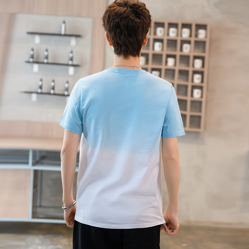 TEEK夏季短袖t恤男士上衣 青少年夏装新款重磅纯棉体恤衫男生打底衣服 【透气干爽】JAS1A蓝白 2XL