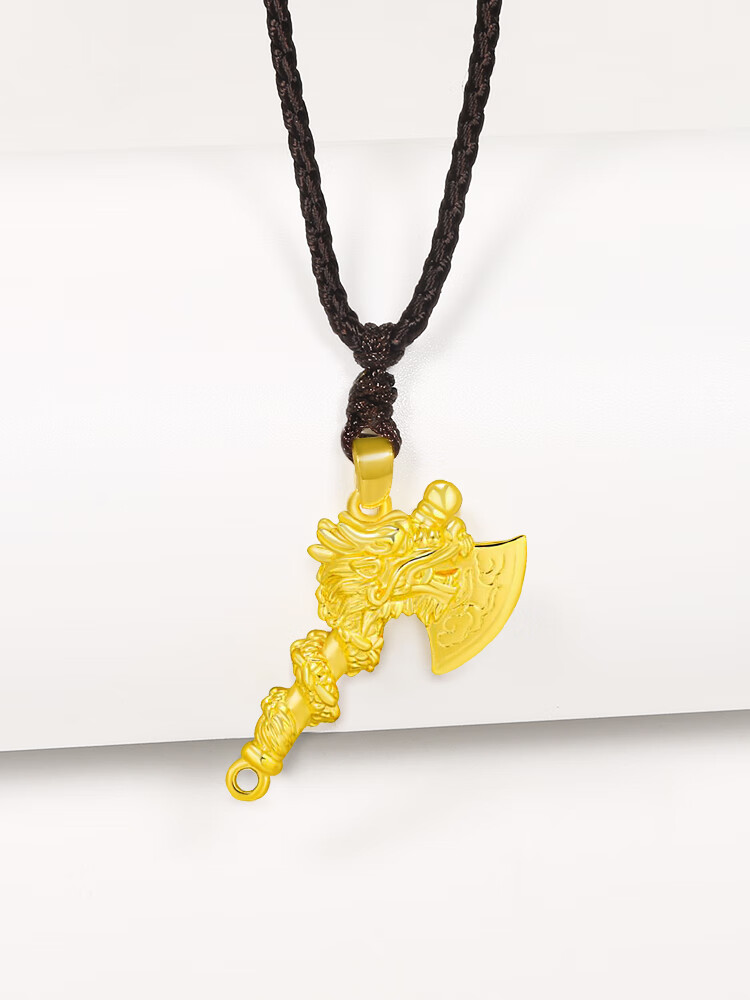 黄金斧头吊坠男项链足金999挂坠金斧子硬金情侣女款貔貅 黄金斧头吊坠