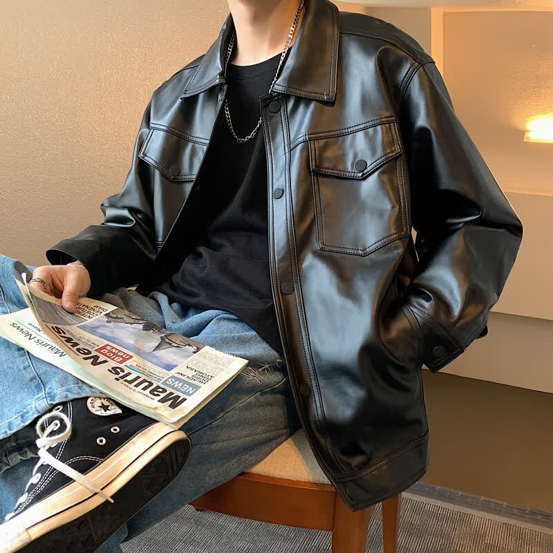 美罗邦2022春秋季新款皮衣男生帅气外套潮流加绒加厚皮夹克机车服百搭