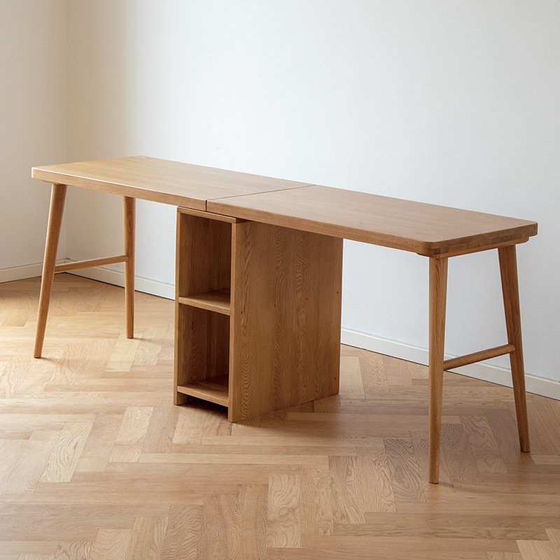 实木白橡木电脑书桌书架组合一体家用简约一字板双人连体桌 白橡木/1.
