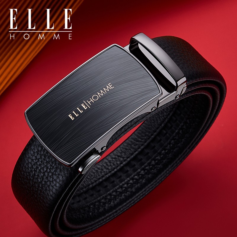 ELLE HOMME法国品牌男士腰带男真皮自动扣高档皮带裤带生日礼物送男友老公 【橙色礼盒】902043百搭枪色 115cm (可指定/可修剪)