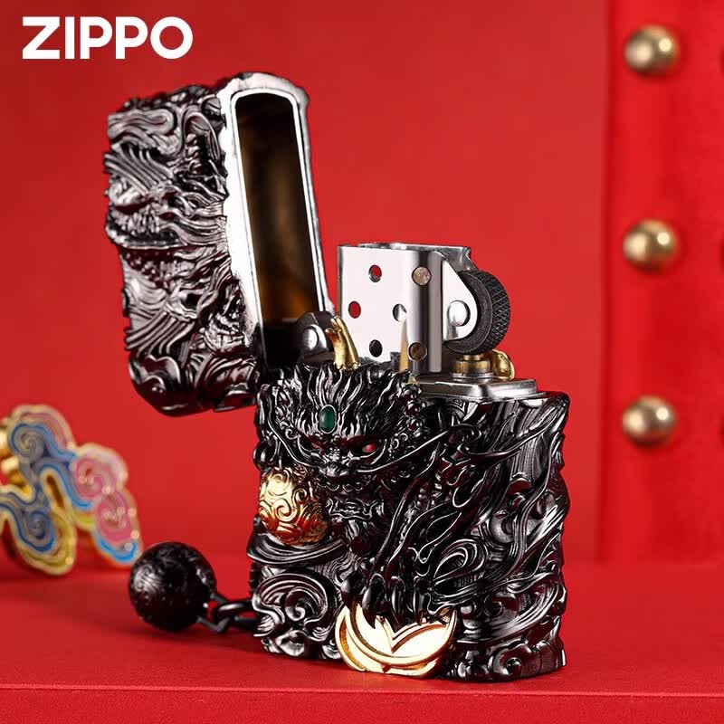 ZIPPO打火机官方正品煤油防风之宝招财灵动貔貅限量送男士朋友生日礼物 灵动貔貅黑色-不定制【套餐款】