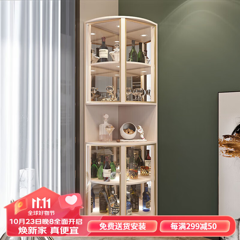 松品(SONGPIN) 现代简约酒柜角柜拐角柜轻奢客厅多功能三角柜小户型角落餐边柜 B01浮雕白(边长50*高2米)带灯属于什么档次?