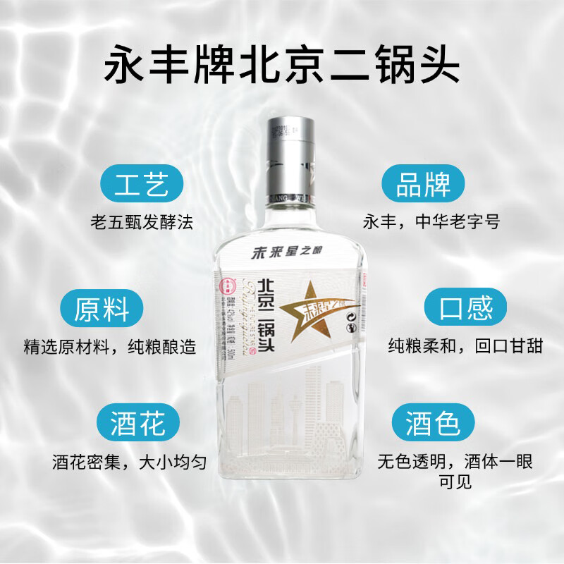 永丰牌二锅头 42度 清香型白酒 未来星之酿 永丰小方瓶 光瓶酒 口粮酒 42%vol 500mL 6瓶 整箱白酒