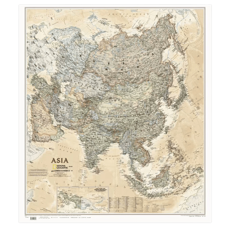 亚洲地图 复古版 85*96厘米 卷筒无折痕
