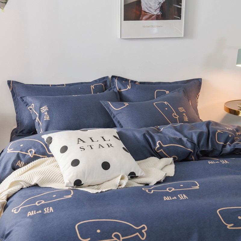 多兰诗(Duolanshi)春秋磨毛四件套 斜纹印花卡通套件被套床单宿舍四季床上四件套 深海流动 1.2米 床单款 /被套150*200 三件套