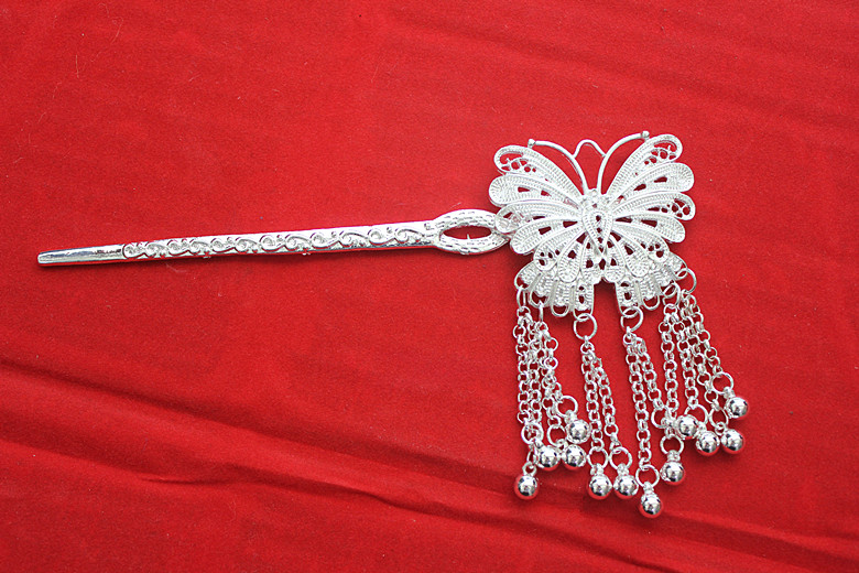 古典古装盘发流苏发钗头钗苗族银饰女发簪苗银簪子发钗头饰发饰 银色