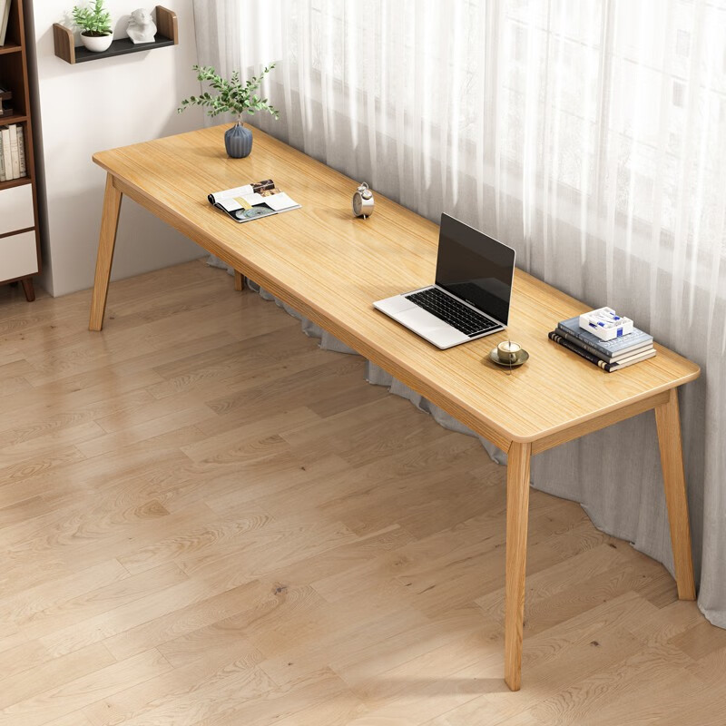 赛杉 双人书桌长条桌靠窗桌靠墙窄桌桌子工作台家用办公电脑桌 【单桌款】橡胶木色160*50cm
