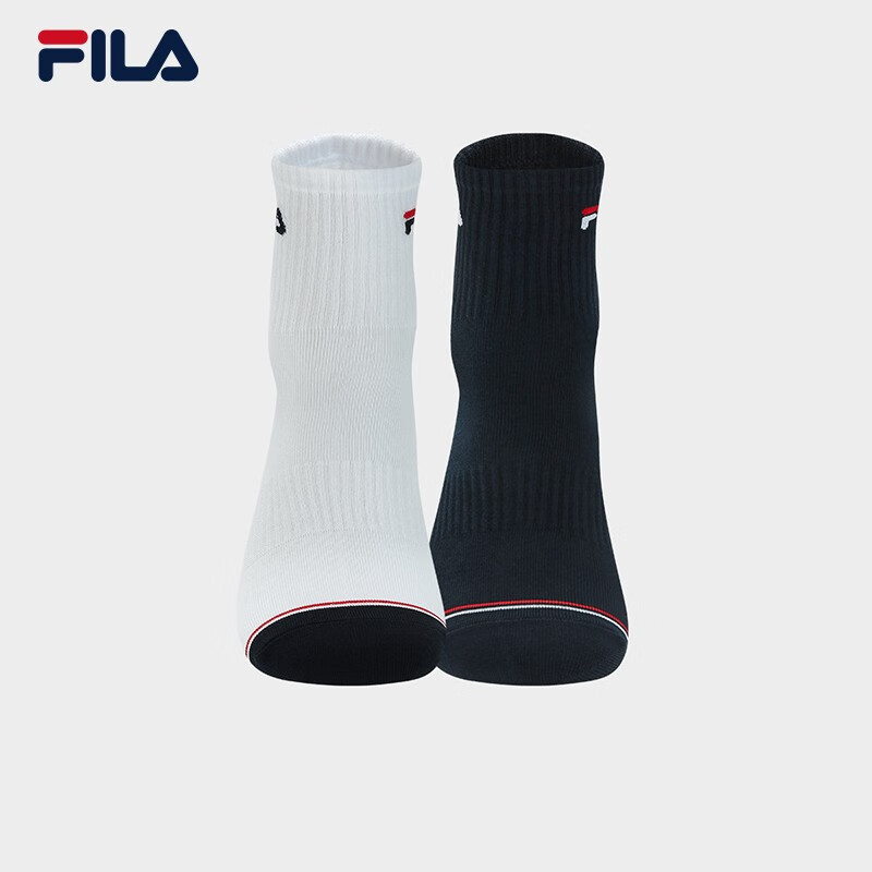 FILA 斐乐官方男袜中腰袜套装冬简约运动袜中筒袜两双装 标准白/传奇蓝-99 2双 (XS)