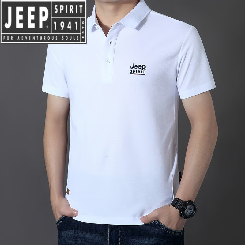 JEEP SPIRIT短袖t恤男棉2025春夏修身休闲大码翻领男士Polo 白色 M