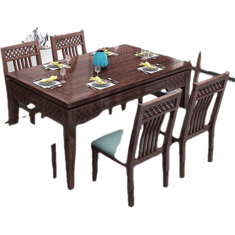 绿林咖新中式餐桌椅实木方桌家用红橡木吃饭桌现代简约4人6人长方形桌子A862 实木餐桌 1500*800*770