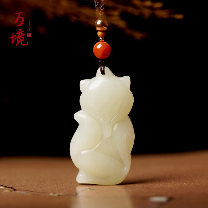 万境 九尾狐小狐狸项链送礼礼品和田玉狐狸吊坠女送客户礼物生日礼物