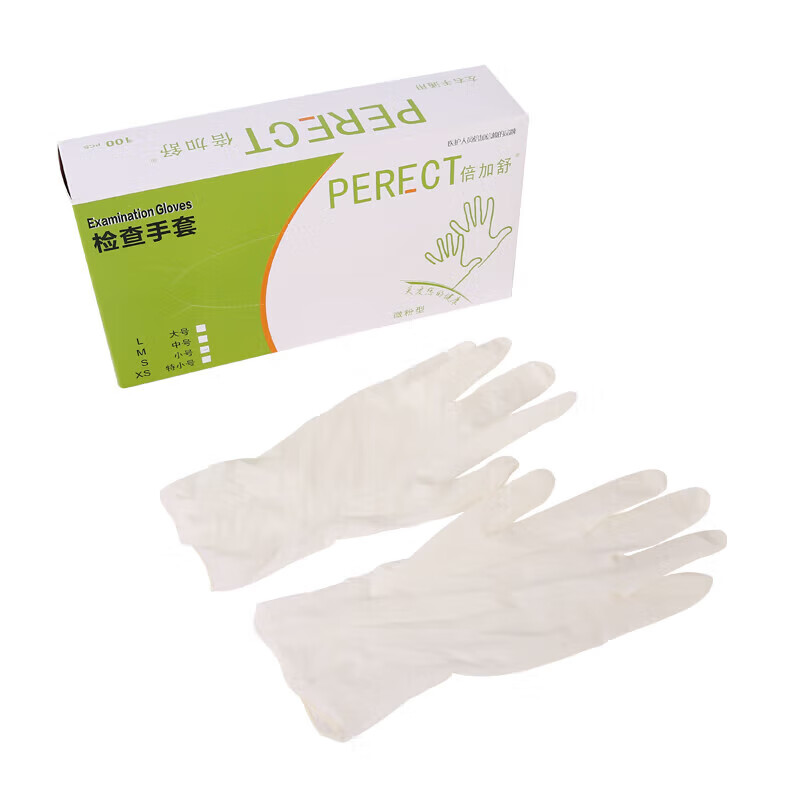 倍加舒(perect) 无粉抽盒包装 一次性医用橡胶乳胶检查手套专用医疗