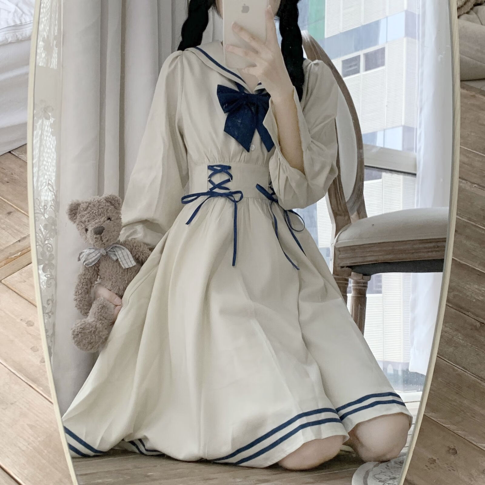 蔓草寇连衣裙女日系海军领绑带连衣裙jk制服盛夏裙海军学院风少女女裙