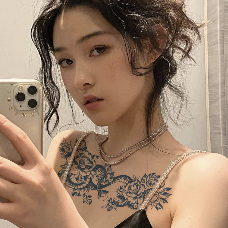 vieruodis新款性感火辣大图案仿真草本纹身贴 暗黑系胸口手臂蛇花臂