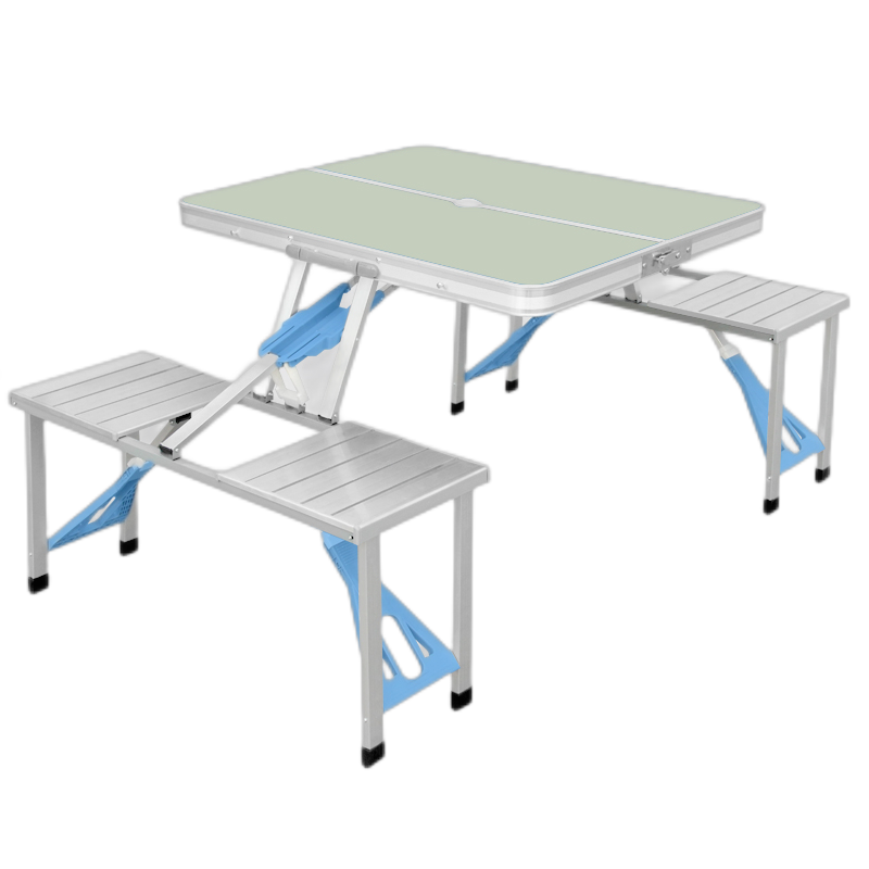 鲸伦户外折叠桌椅便携式摆摊餐桌阳台休闲桌椅庭院野餐桌展业桌 铝合金连体折叠桌银白色【可定制印刷】
