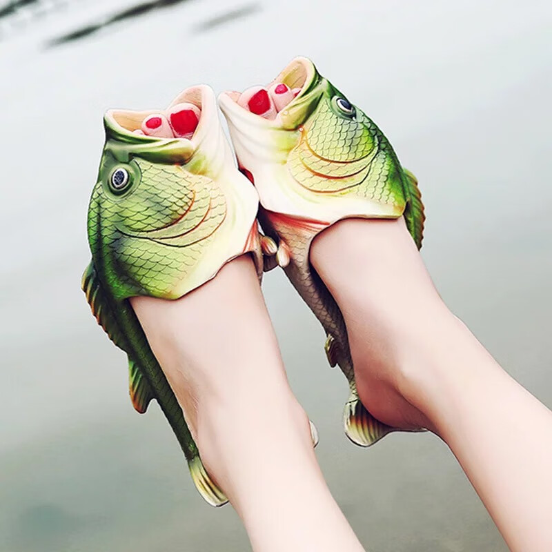 iao)鱼拖鞋网红新款搞怪创意防滑女生男生咸鱼一字拖潮流凉拖鞋外穿鱼