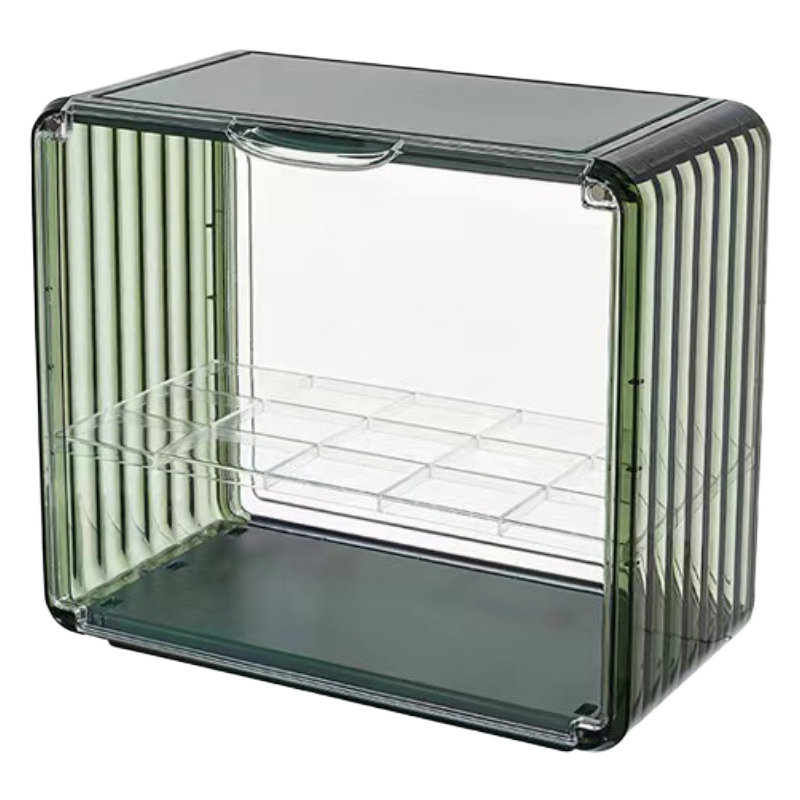 豪美佳 轻奢防尘双层杯架置物架带门餐桌杯子亚克力水杯茶杯架子咖啡杯马克杯隔板可拆卸易清洗收纳置物架子 防尘双层杯架 墨石绿 小号(28*24.5*15)
