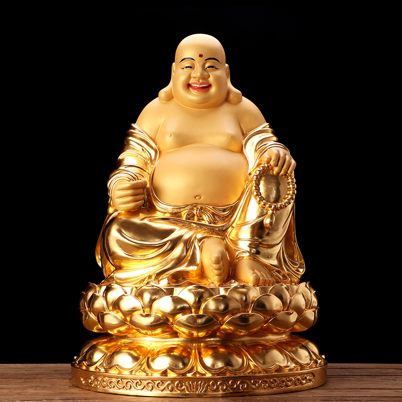 圆通佛具 台湾贴金弥勒佛笑佛大肚佛笑脸家用佛像摆件 35寸全莲弥勒