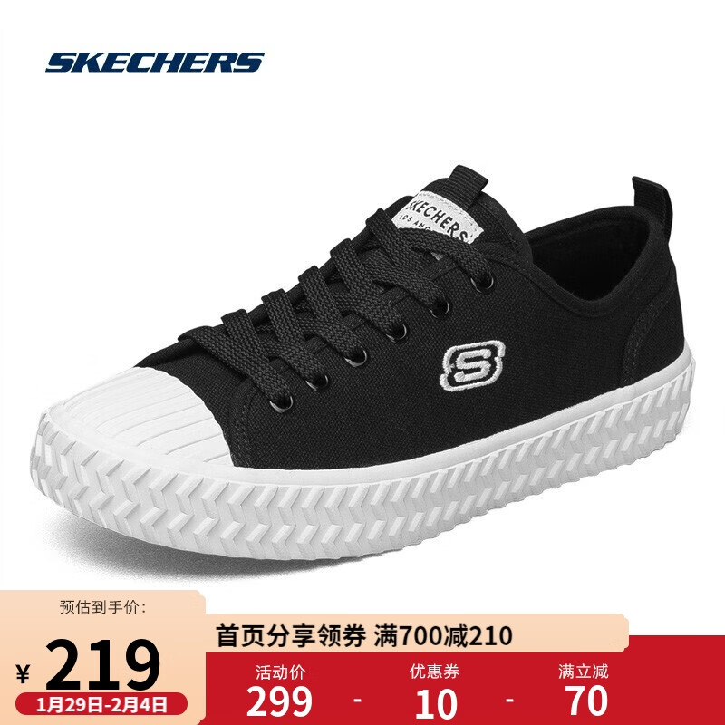 Skechers斯凯奇女鞋休闲帆布鞋低帮鞋板鞋时尚饼干鞋155126 BLK黑色 40