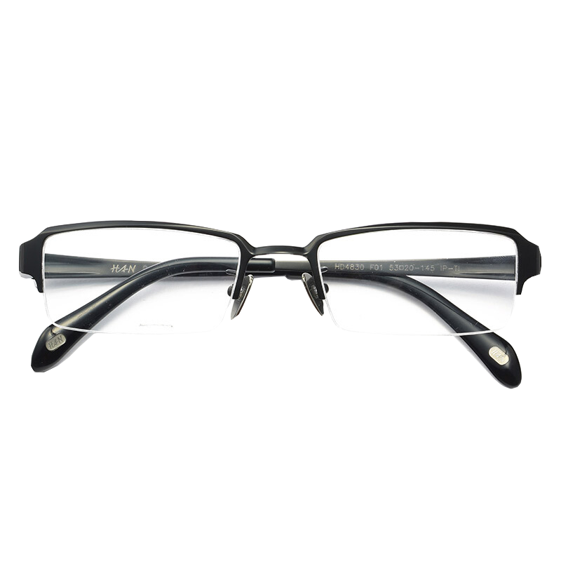 漢（Han Dynasty）近視眼鏡框架男款 純鈦商務(wù)半框防藍光護目鏡4830 槍色小號 配1.56防藍光鏡片0-400度