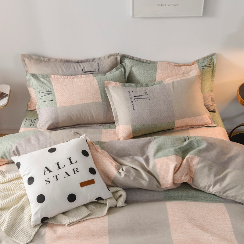 多兰诗(Duolanshi)春秋磨毛四件套 斜纹印花卡通套件被套床单宿舍四季床上四件套 方格日记 2.0米 床单款 /被套200*230 四件套