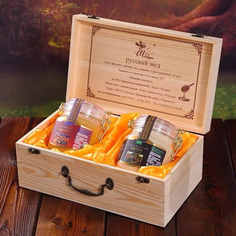 俄蜜源俄罗斯进口椴树蜜蒲公英蜂蜜礼盒木盒装礼品赠送农家蜜黑蜂蜜 椴树蜜1000+蒲公英1000克