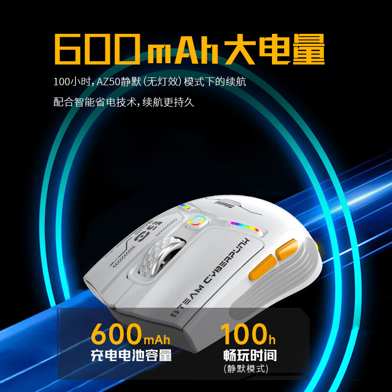 卡佐（AZZOR）AZ50无线鼠标蓝牙三模有线游戏鼠标电竞人体工学宏rgb吃鸡lol/csgo台式笔记本电脑通用 三模版冰川白【原相3311＋1亿次微动】