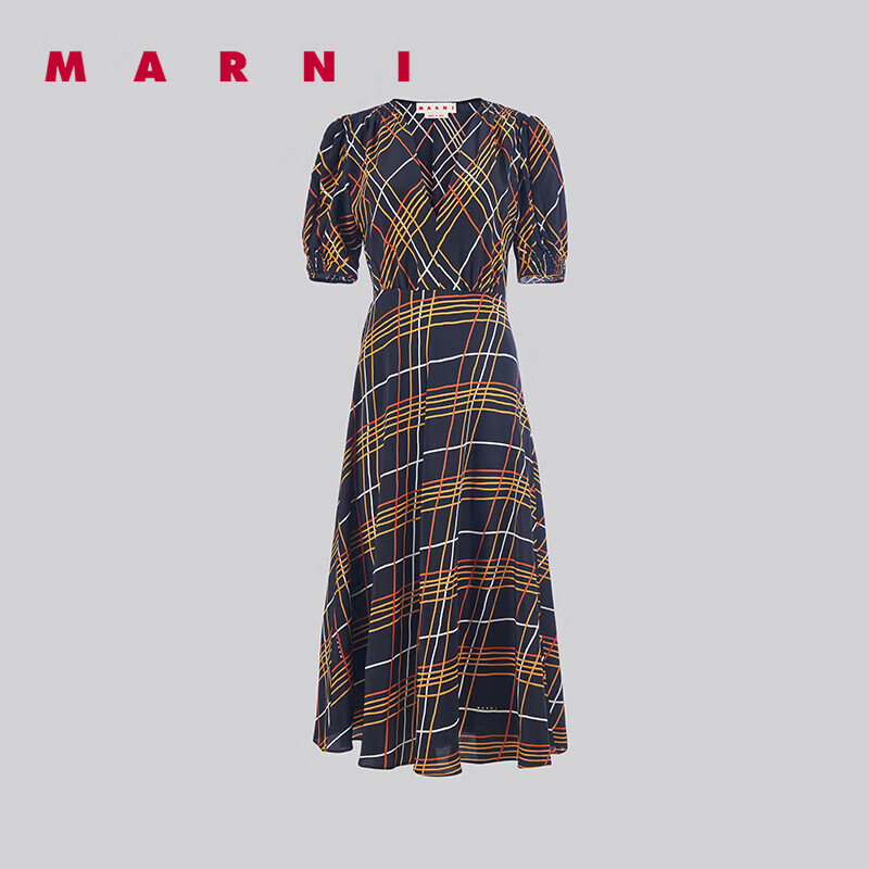 marni 奢侈品服饰女士格纹连衣裙长裙礼物 黑色 40
