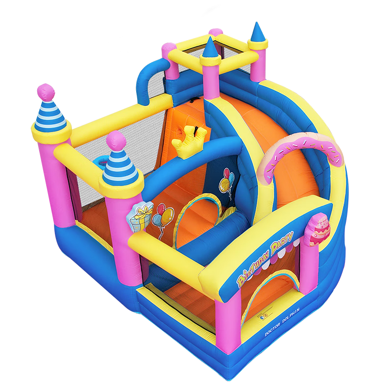博士豚兒童充氣城堡室內(nèi)小型淘氣堡室外跳床攀巖滑梯帶護(hù)網(wǎng)家用城堡 72094-生日派對( 雙氣墊款 )