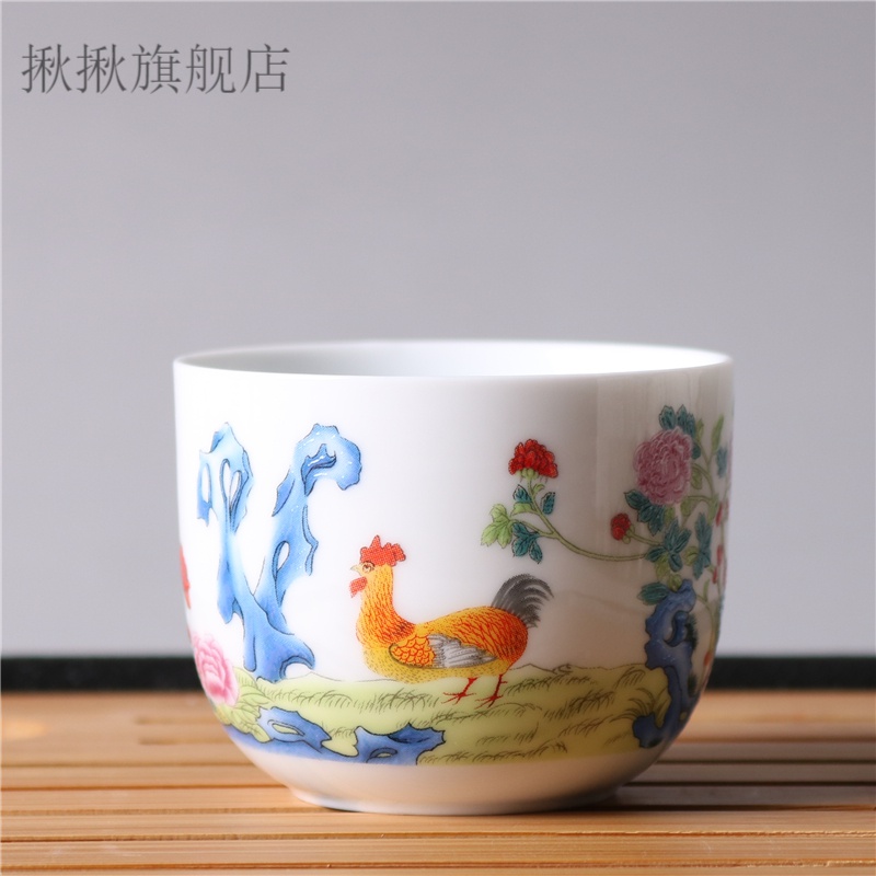 主人茶杯鸡缸杯     仿制乾隆斗彩鸡缸杯瓷釉上彩 仿古茶具主人茶杯