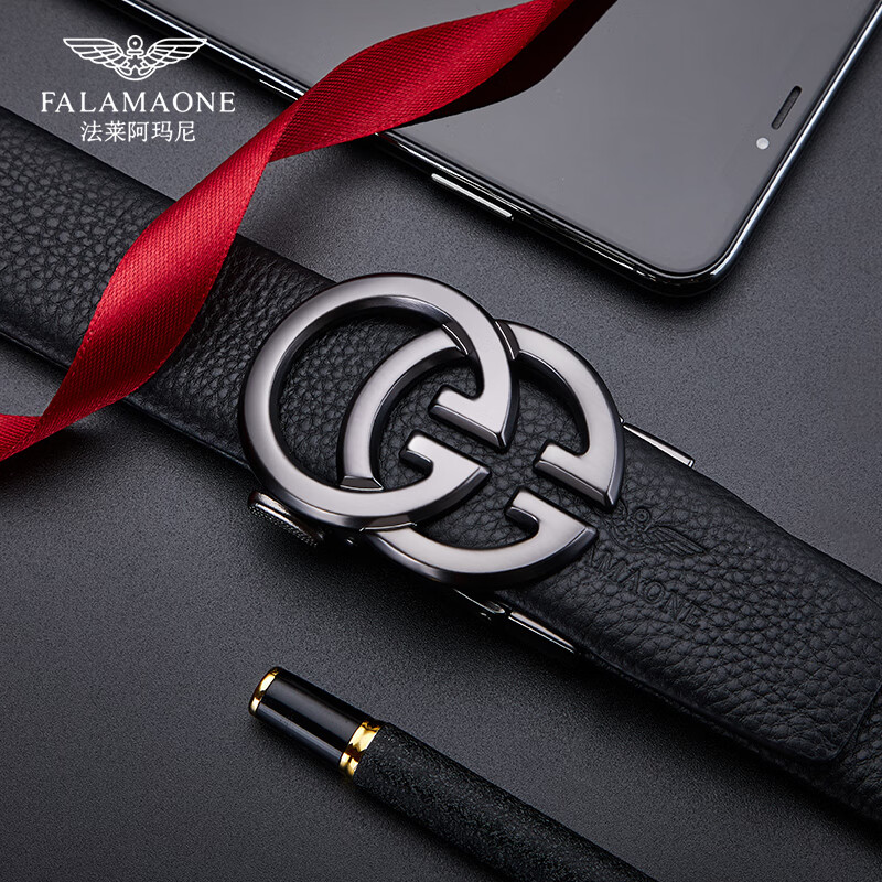 FALAMAONE男士皮带真皮自动扣2025新款腰带生日礼物送男友老公高档又实用 京仓配送/枪色【专柜礼盒】 120cm 改尺寸联系客服或下单备注