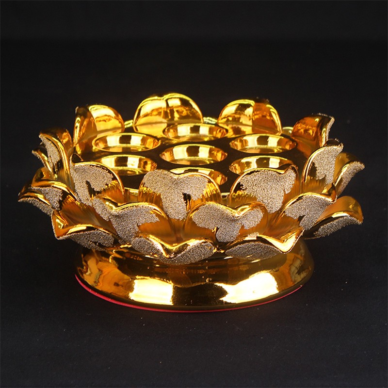 十方利  陶瓷金砂七星莲花座供佛堂寺庙金沙7粒酥油粒烛台烛座酥油灯