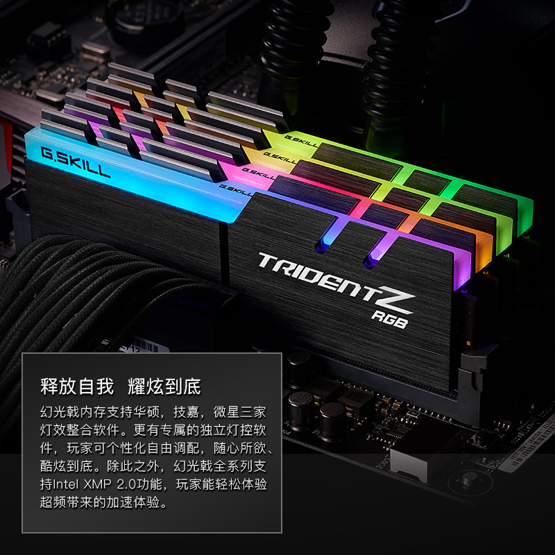 芝奇(G.SKILL)16GB(8G×2)套装 DDR4 3200频率 台式机内存条-幻光戟RGB灯条(C16)